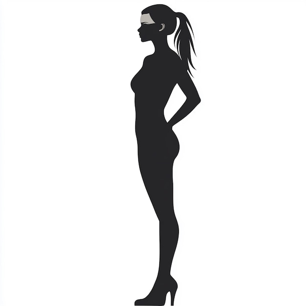 Photo black silhouette illustration of a blond woman with ponytail on white background