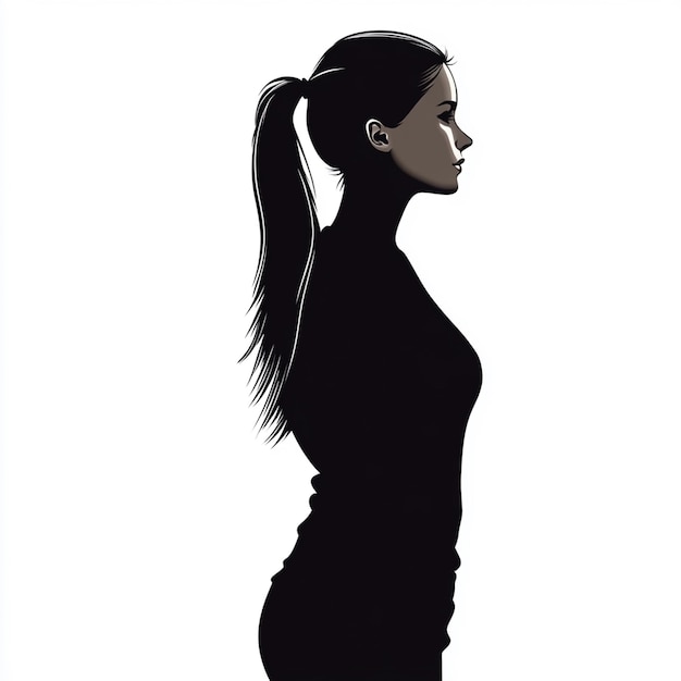 Photo black silhouette illustration of a blond woman with ponytail on white background