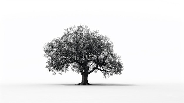 Black silhouette of a real big tree on white background Generate Ai