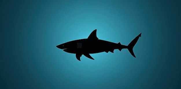 Photo a black silhouette of a shark against a blue background