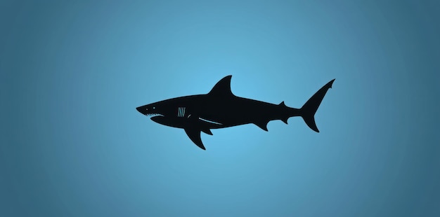 Photo black silhouette of a shark swimming in blue water