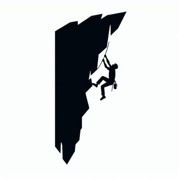 Photo black silhouette vector clipart of a person rock climbing on a cliff face on a white background