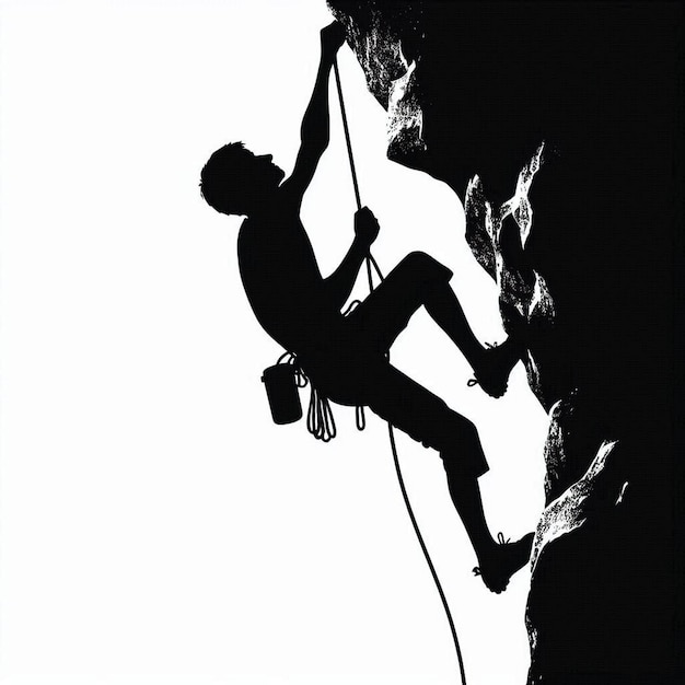 Photo black silhouette vector clipart of a person rock climbing on a cliff face on a white background