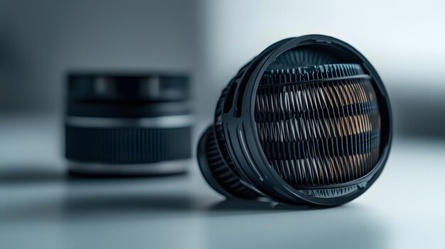 Photo a black and silver flashlight is laying on a table