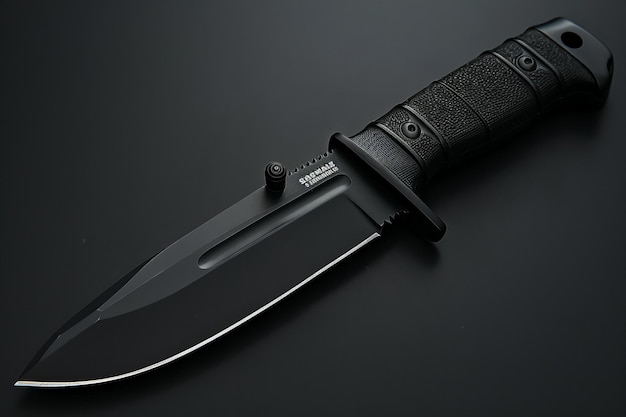 a black and silver knife with a black handle