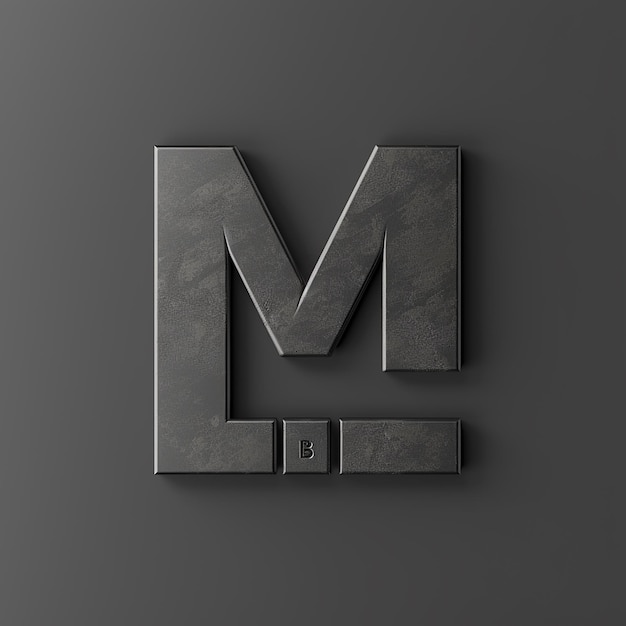 a black and silver letter m is on a gray background