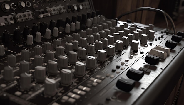 A black and silver mixing device with the word dj on it.