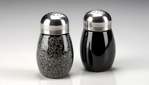 Photo black and silver salt and pepper shakers