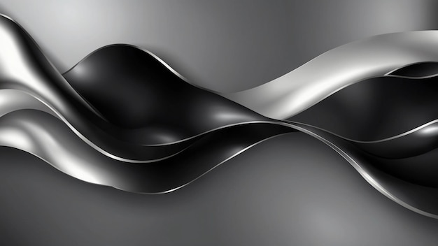 a black and silver sculpture of a curved metal object with a silver and black design