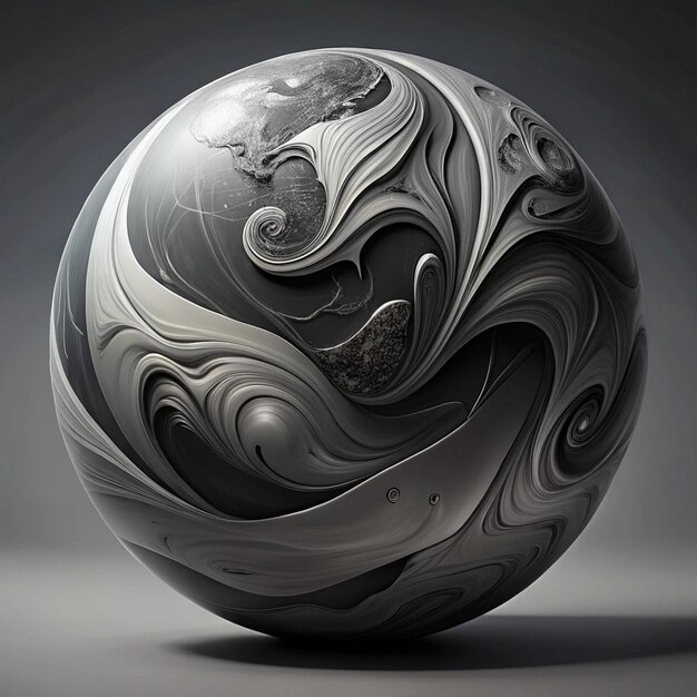 Photo a black and silver sphere with a world on it