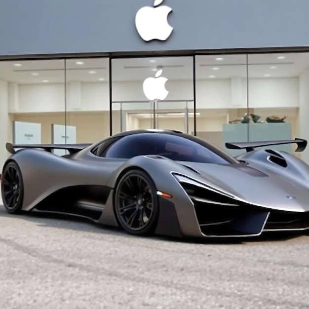 Photo a black and silver supercar sits outside a store