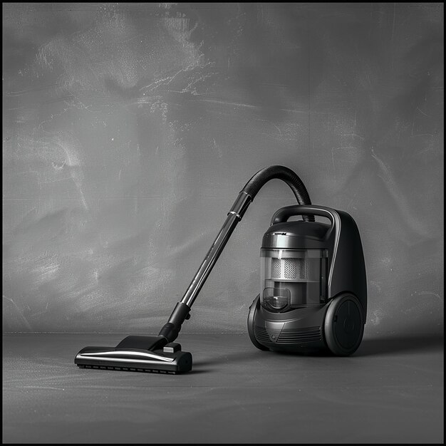 Photo a black and silver vacuum cleaner is shown in black and white