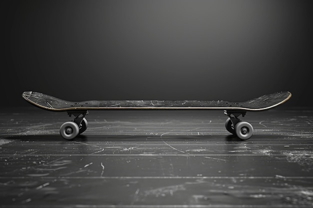 Photo black skateboard on dark background isolated object showcasing skateboarding gear and design deta