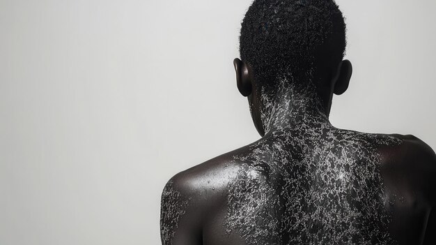 Photo black skin with white specks abstract art back view body beauty close up