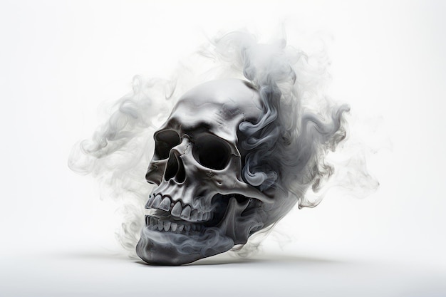 Black skull and smoke isolated on white background Ai generated