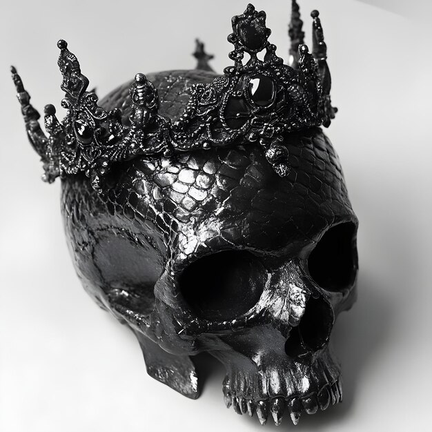 Photo black skull with a crown on a white background closeup