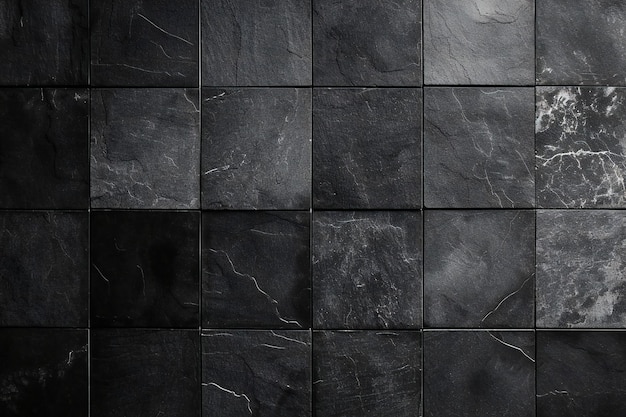 Black slate tiles wall texture background Abstract pattern of black stone wall