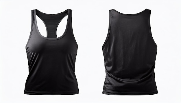 Black Sleeveless Tank Top Mockup Front and Back View Isolated