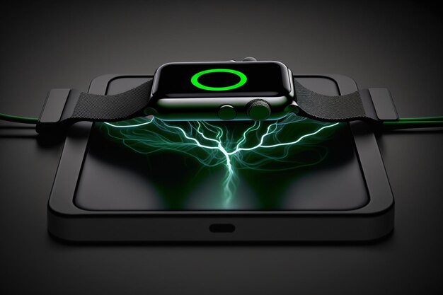 A black smart phone with a lightning bolt on the top.