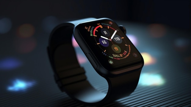 A black smart watch with the time of 11 : 30 on the screen.