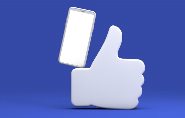 Black smartphone screen with thumbs up symbol 3D Rendering