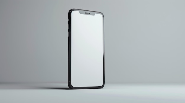 Black Smartphone with Blank Screen on Gray Background