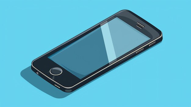 A black smartphone with a blank screen is shown laying on a blue background