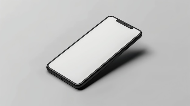 Black smartphone with blank white screen on gray background