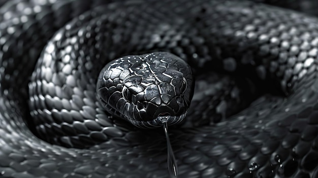 a black snake with a black and white face and a black head