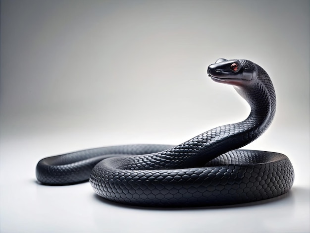 Photo a black snake with red eyes is shown on a white background