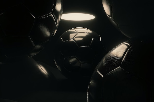 Black soccer ball in a dark room concept design background sport and football Euro 2024