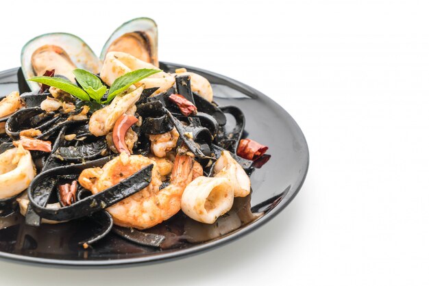 black spaghetti or pasta with seafood