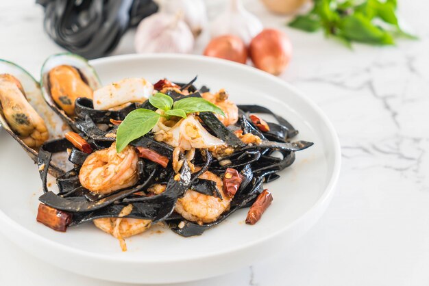 black spaghetti or pasta with seafood