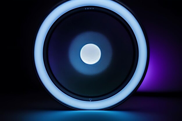 Photo a black speaker with a blue light on it