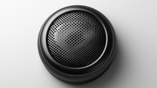 Photo black speaker with metal grill close up