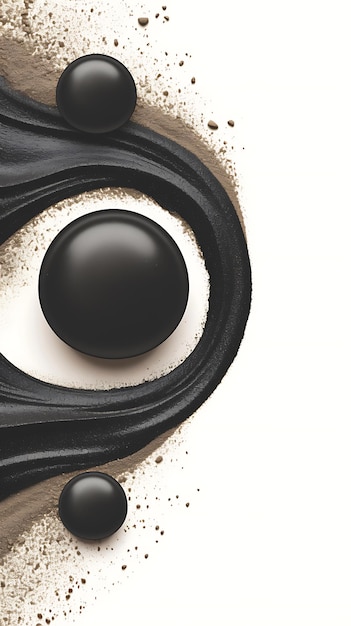 Photo black spheres with brown powder abstract design