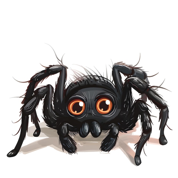 Photo a black spider with orange eyes and a black spider on its face