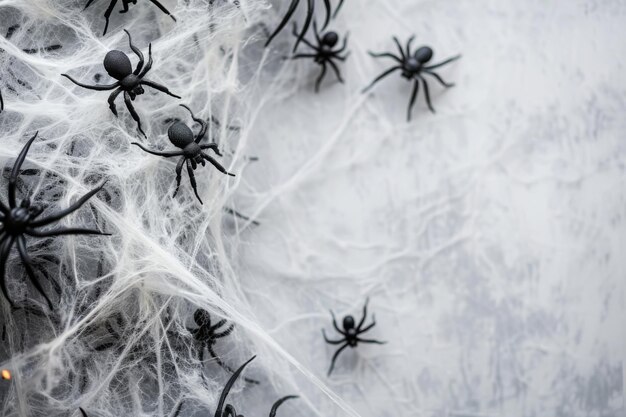 Photo black spiders on white spider webs against a clean white background ideal for halloween and spooky designs