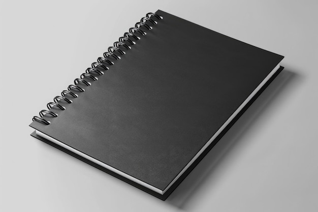 Black Spiral Notebook Mockup on Soft Gray Background 3D Illustration of Blank Document