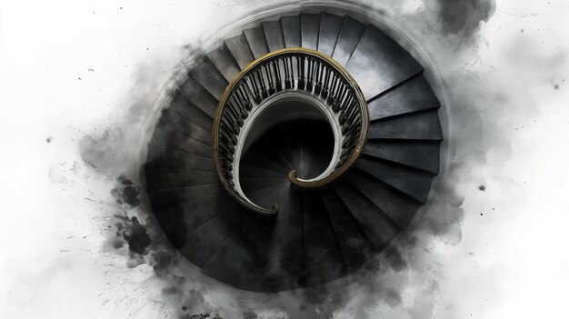 Photo black spiral staircase leading downward creating a dizzying and mysterious atmosphere