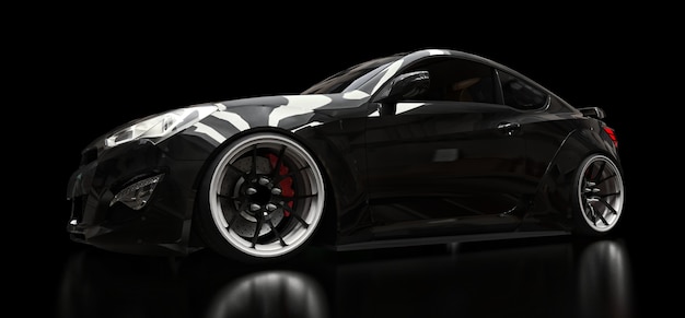 Black sports car coupe 3d rendering