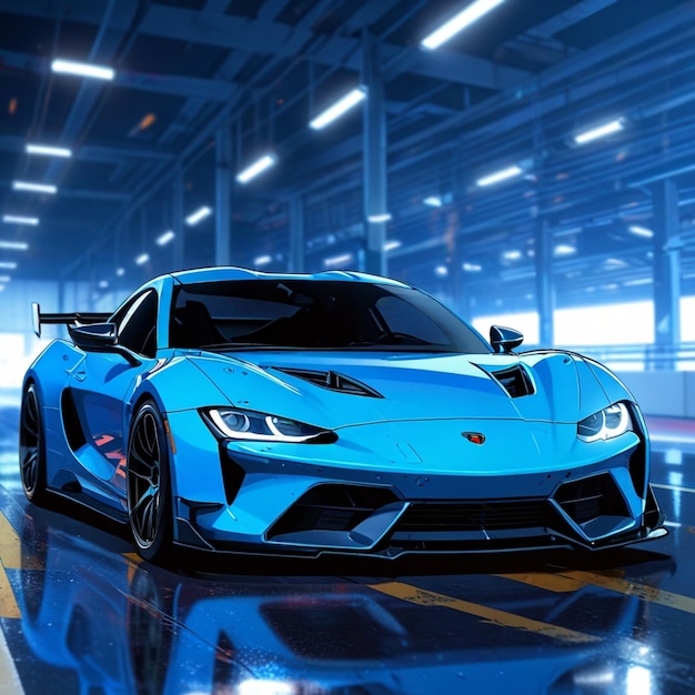 black sports or luxury car wallpaper with a fantastic blue light effect background