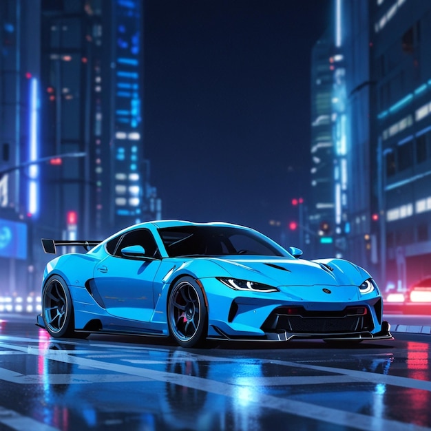 black sports or luxury car wallpaper with a fantastic blue light effect background