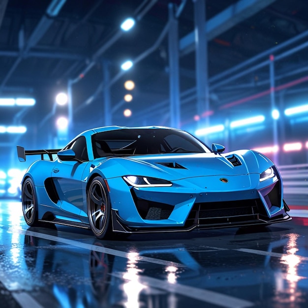 black sports or luxury car wallpaper with a fantastic blue light effect background