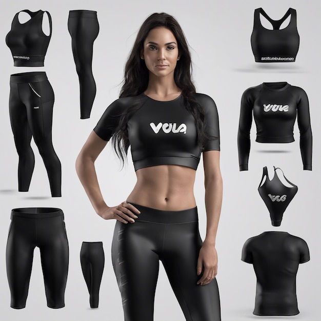 Photo black sports top and leggings mockup design