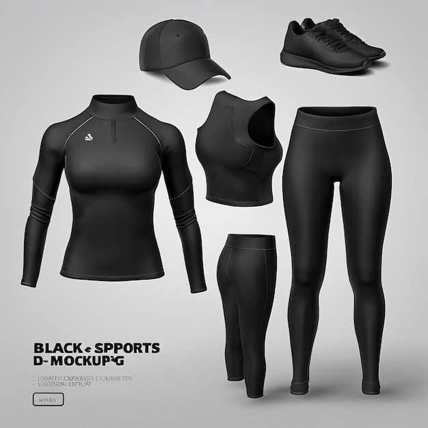 Photo black sports top and leggings mockup design