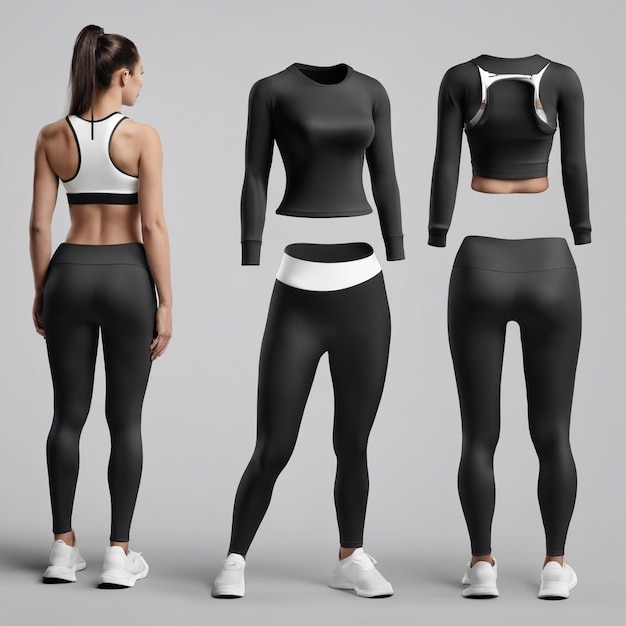 Photo black sports top and leggings mockup design