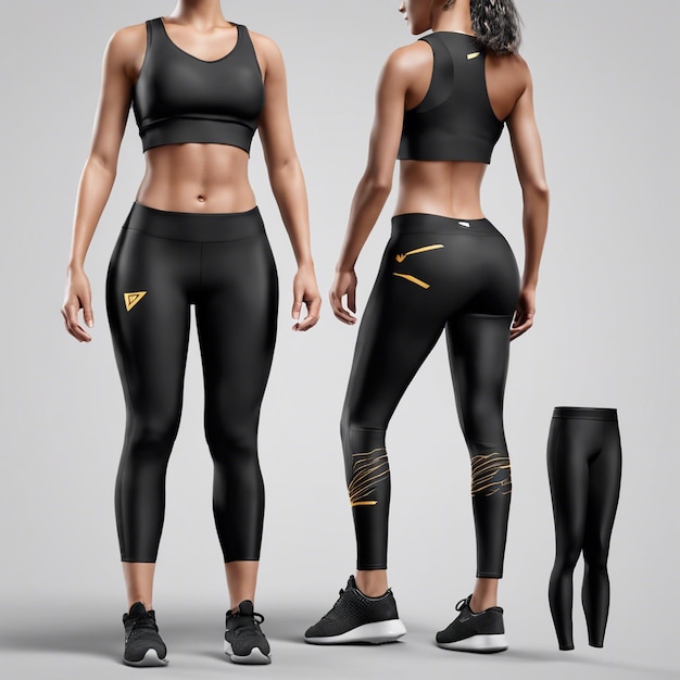 Black sports top and leggings mockup design