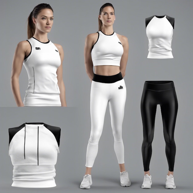 Photo black sports top and leggings mockup design