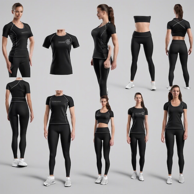 Photo black sports top and leggings mockup design